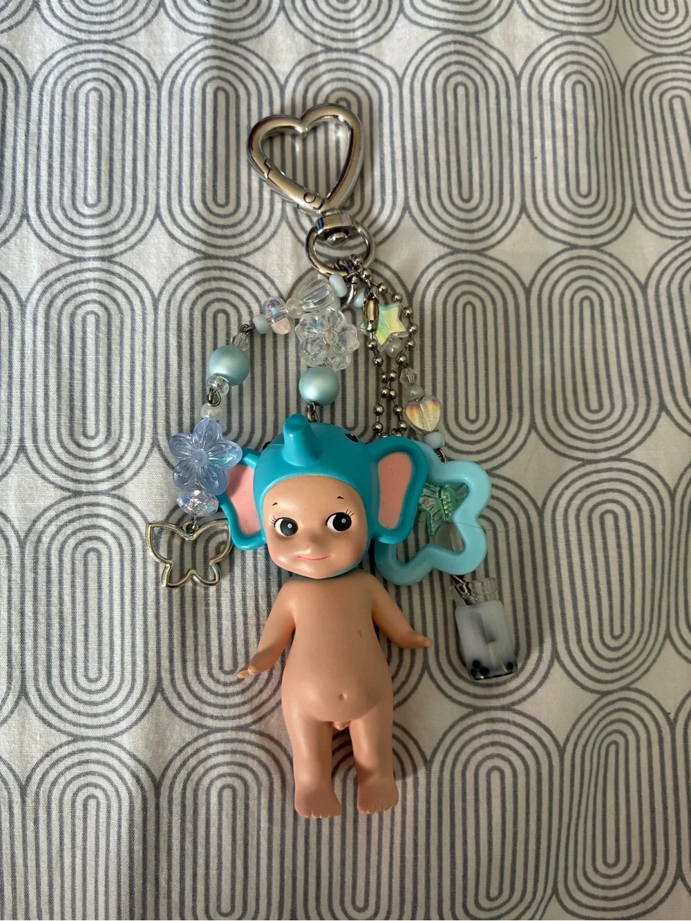 Blue Elephant Ears Doll Keychain Charm - Heart Clasp